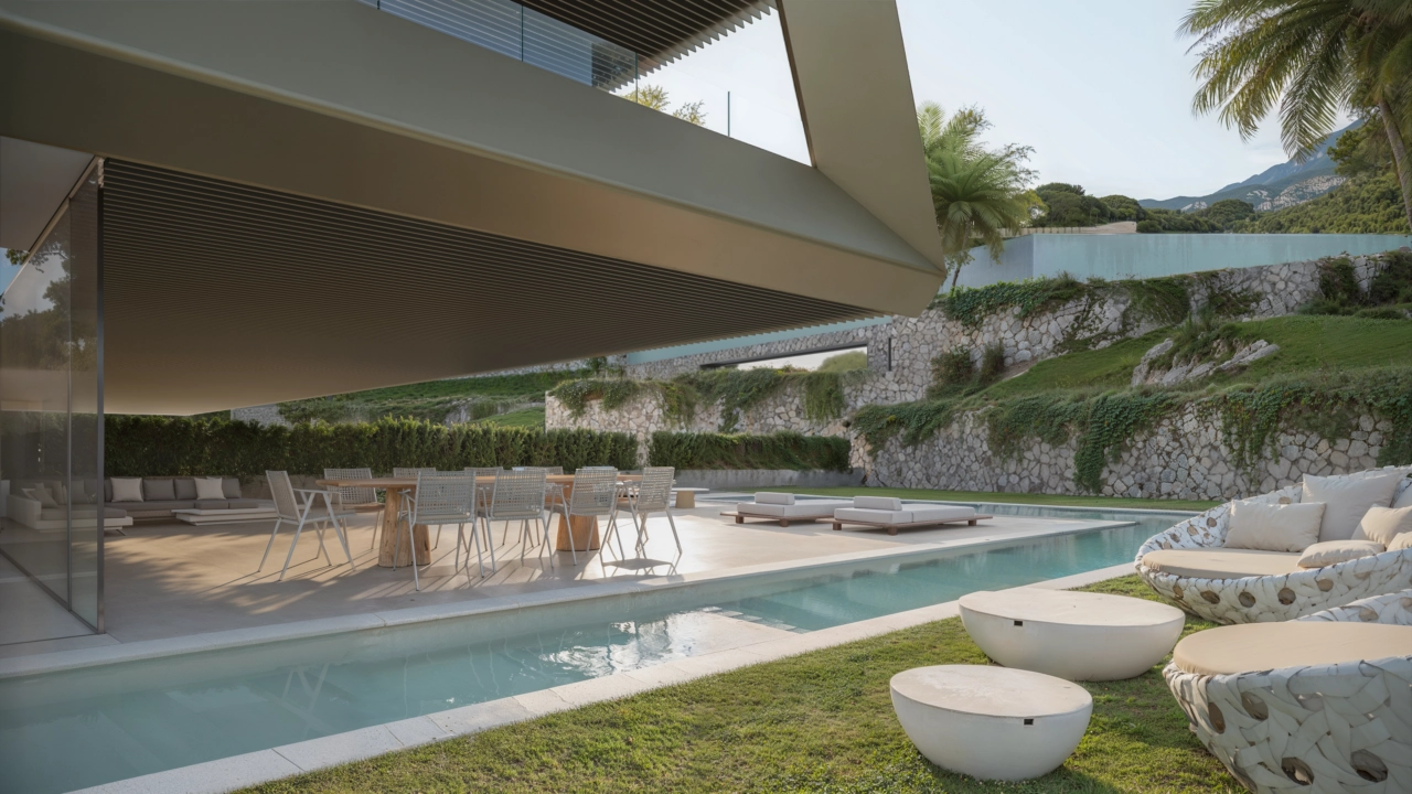 Erdgeschosswohnungen öffnen sich zu wunderschönen privaten Gärten und persönlichen Schwimmbädern, perfekt für Familien und das Leben im Freien.