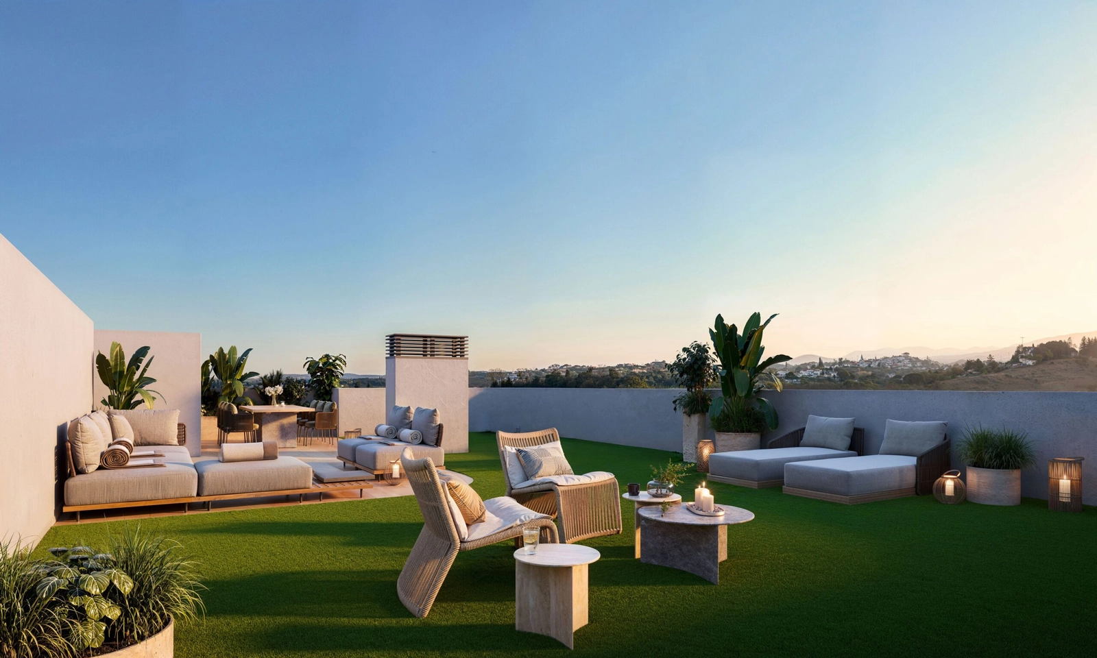 Das Penthouse-Solarium bietet einen weitläufigen privaten Bereich zum Entspannen und Unterhalten unter der Sonne.