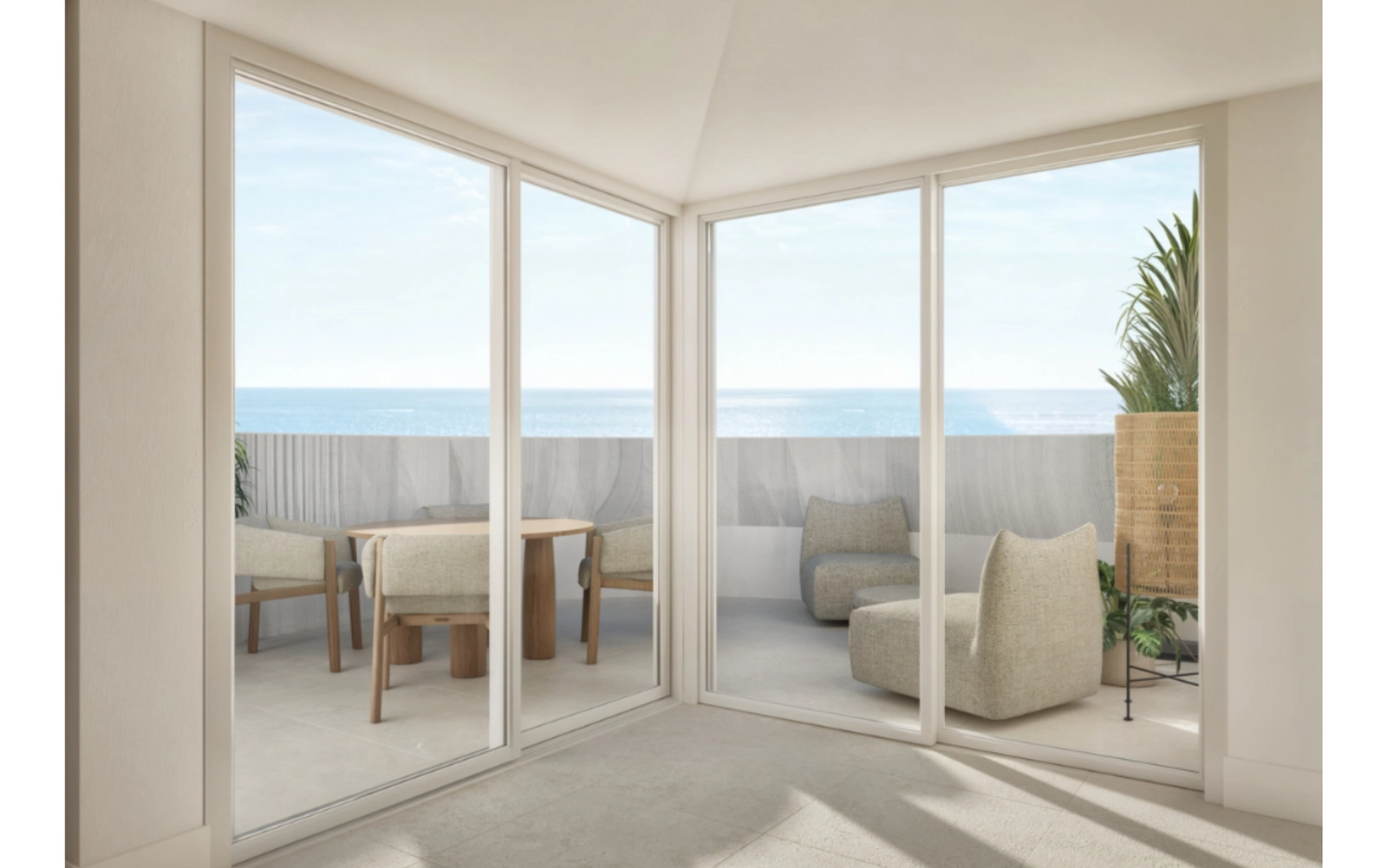 Eine ruhige Eckterrasse mit beruhigendem Blick auf das Mittelmeer.