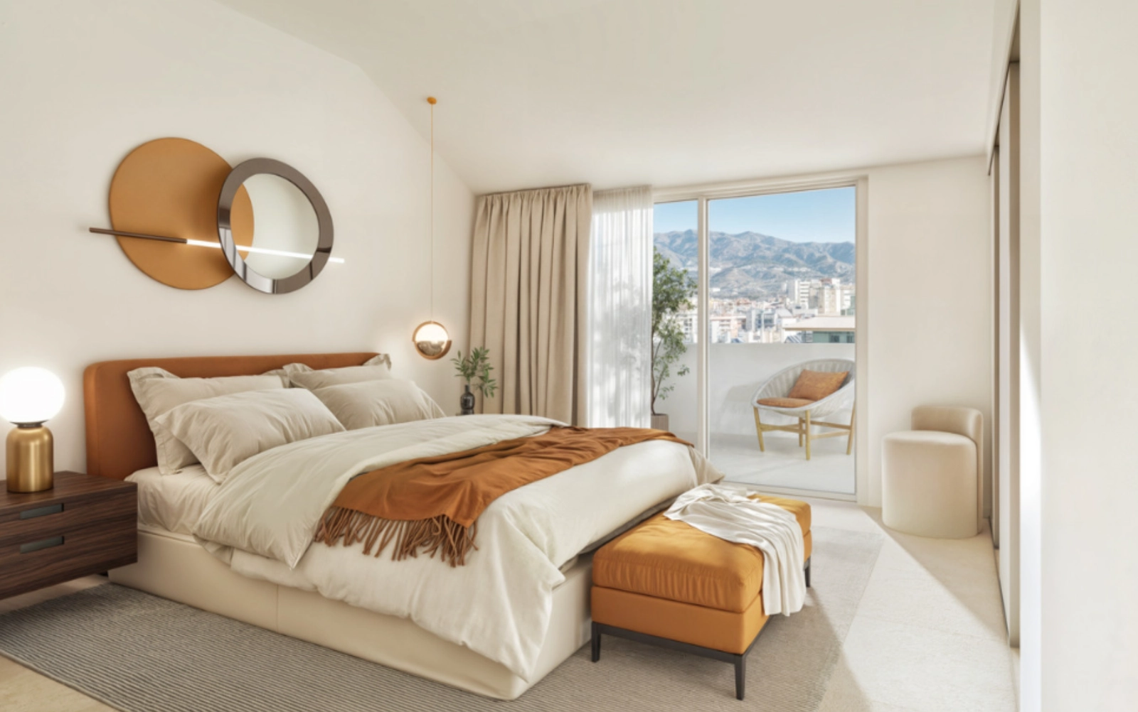 Das Hauptschlafzimmer ist ein friedlicher Rückzugsort mit elegantem Design und direktem Zugang zu einem privaten Balkon.
