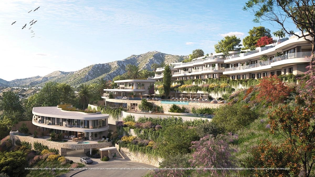 Die gestaffelte Architektur gewährleistet Privatsphäre und maximiert den atemberaubenden Berg- und Meerblick für jede Residenz.