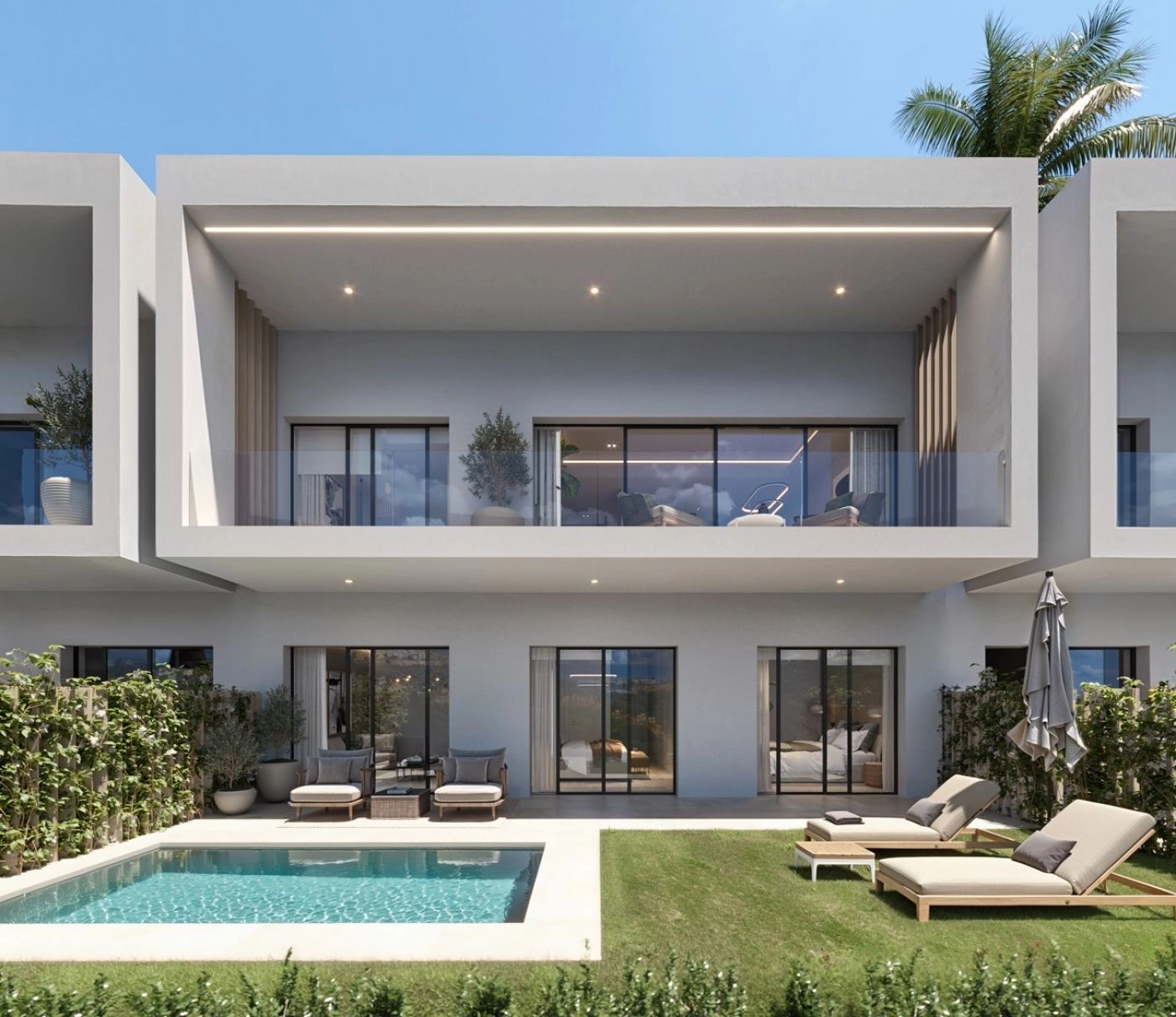 Jede Villa verfügt über einen privaten Swimmingpool und Garten, Ihre persönliche Oase, um das wunderbare spanische Klima zu genießen.