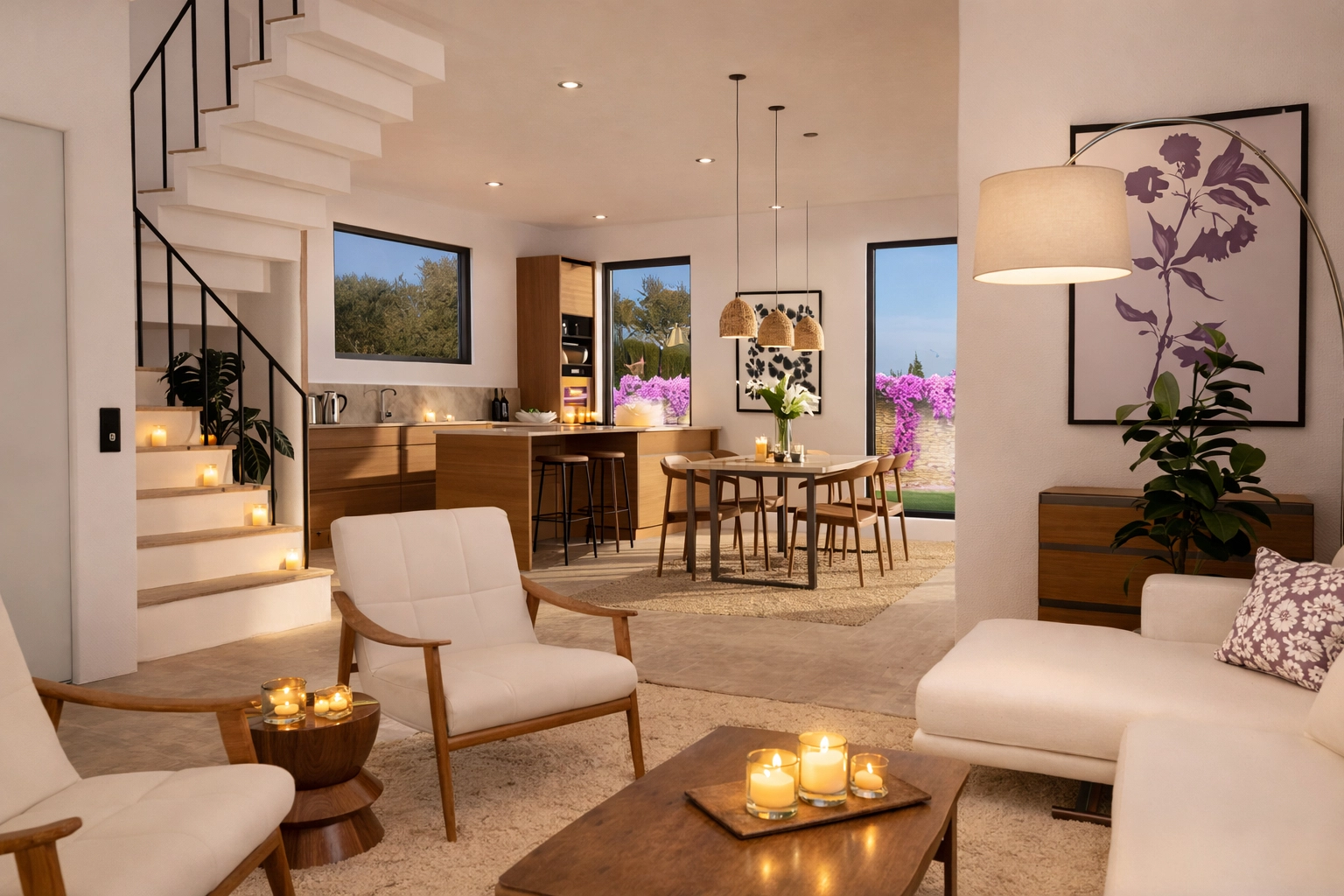 Das offene Design verbindet Wohn-, Ess- und Küchenbereiche und schafft einen harmonischen Fluss im gesamten Hauptgeschoss.