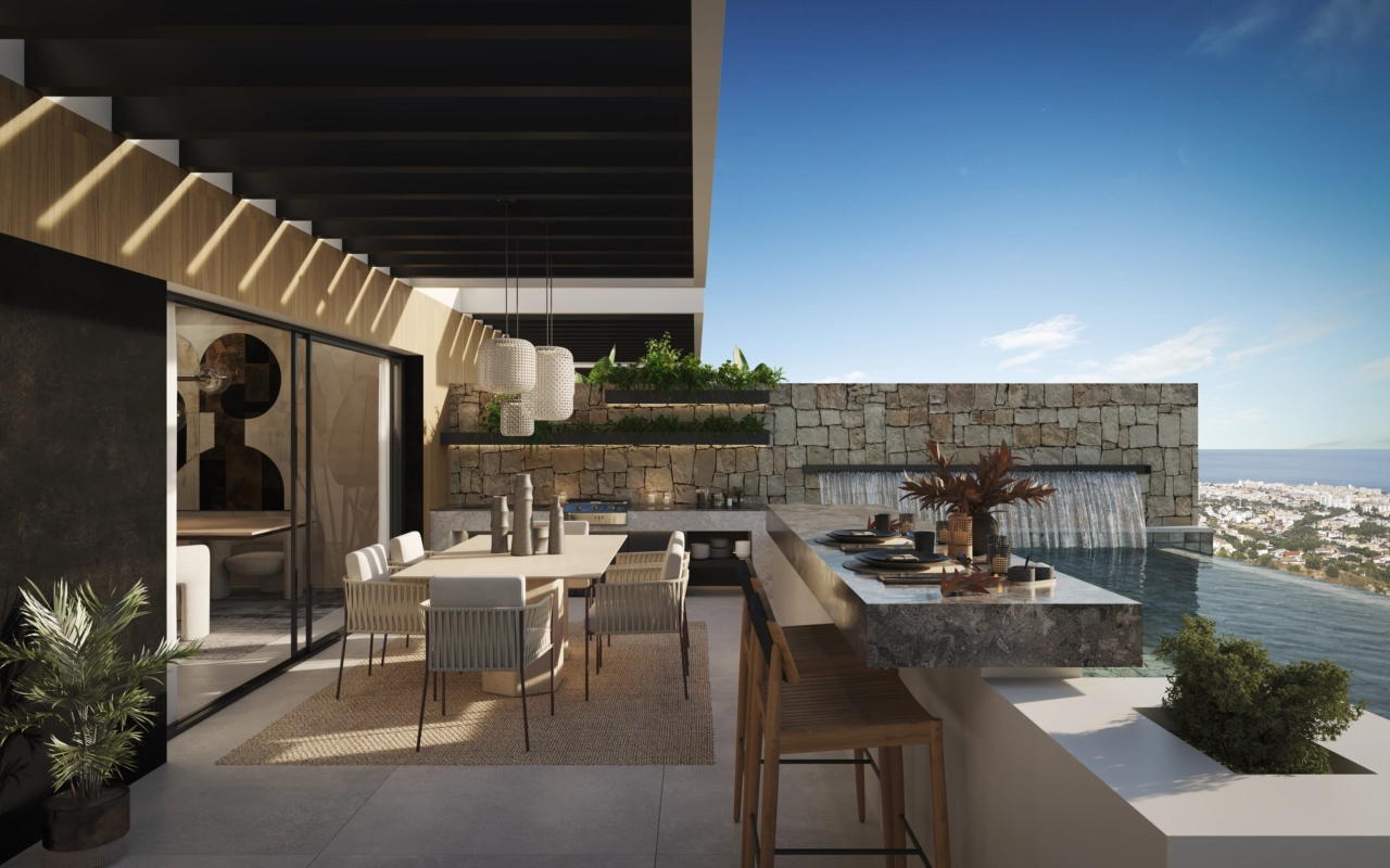 Eine Außenküche und Bar machen die Bewirtung von Freunden und Familie zu einem wahren Vergnügen.