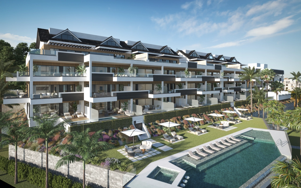 Entspannen Sie am schönen Gemeinschaftsschwimmbad, umgeben von üppig angelegten Gärten.