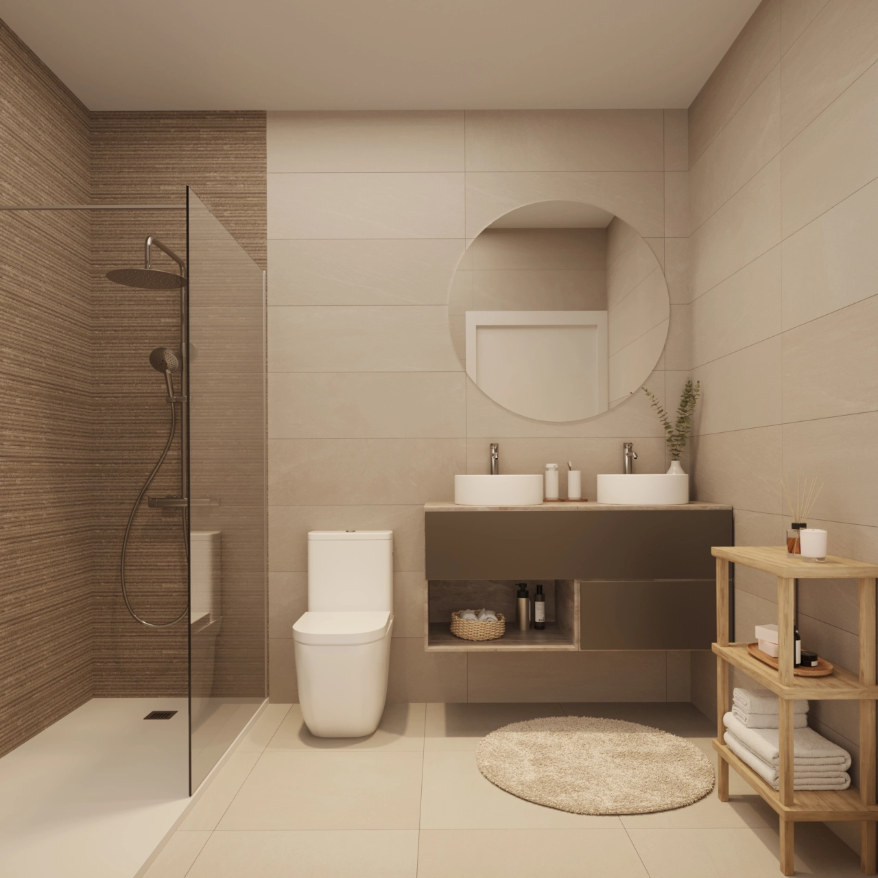 Ein stilvolles zweites Badezimmer mit modernen Oberflächen und hochwertigen Materialien.