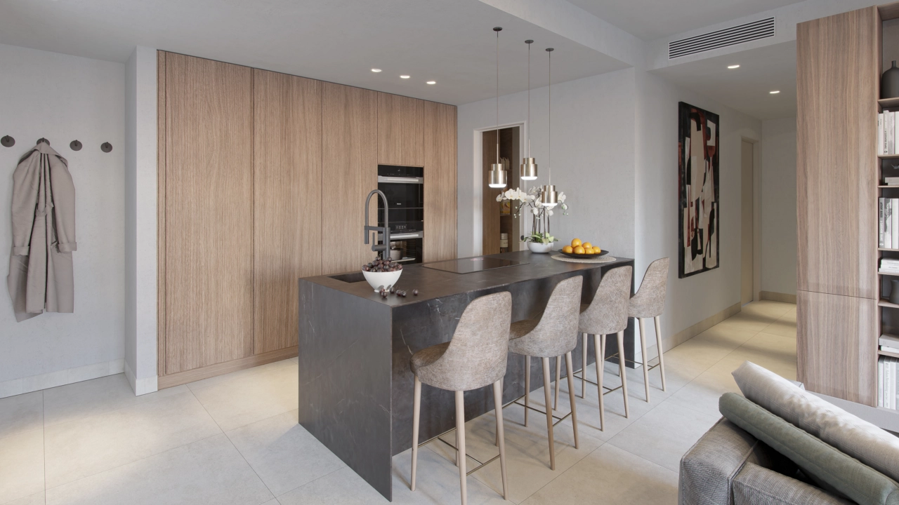 Moderne Küchen sind komplett mit hochwertigen Geräten und edlen Oberflächen ausgestattet.