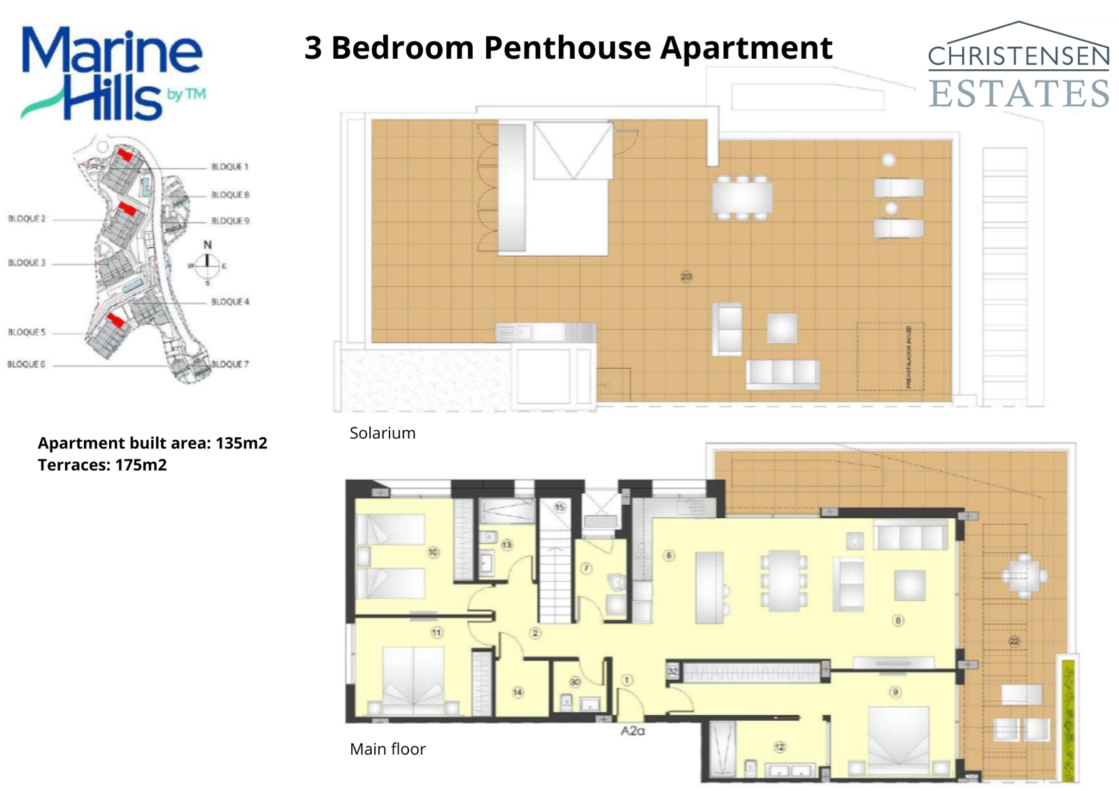 Entdecken Sie den Grundriss einer Dreizimmer-Dachgeschosswohnung mit einem weitläufigen Dachsolarium für den ultimativen Luxus-Lebensstil.