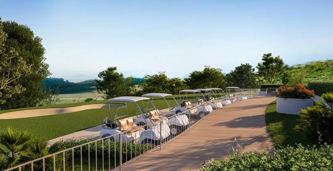 Bequeme, ausgewiesene Parkplätze für Golf-Buggys, die den einzigartigen Golf-Lifestyle bereichern.
