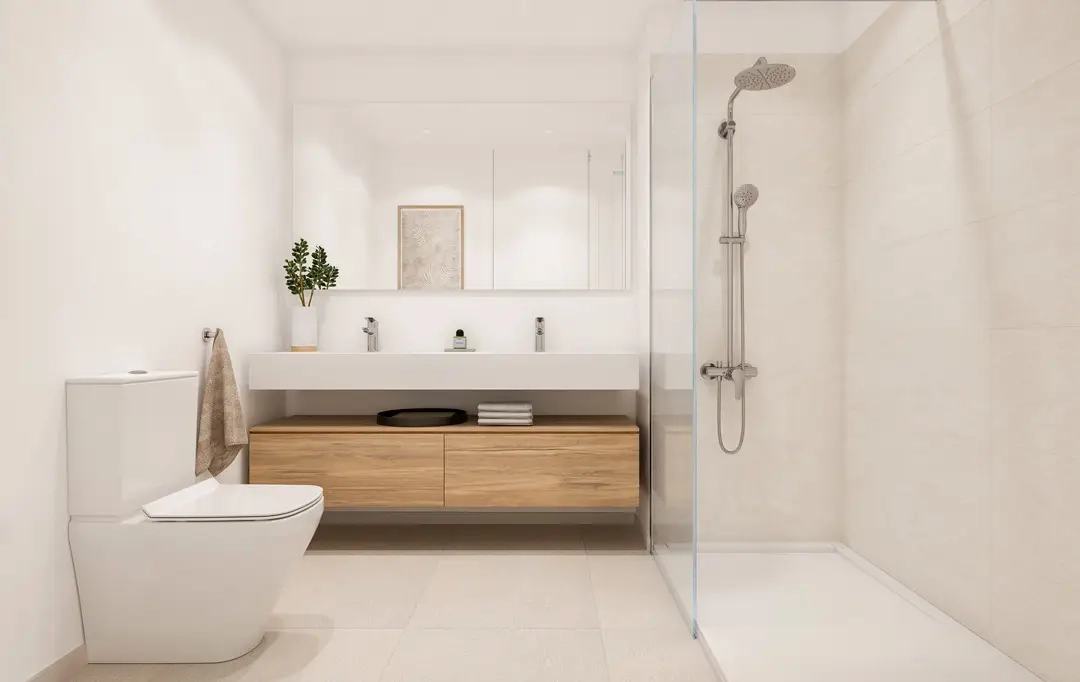 Elegante Badezimmer mit hochwertigen Materialien und modernem, funktionalem Design.