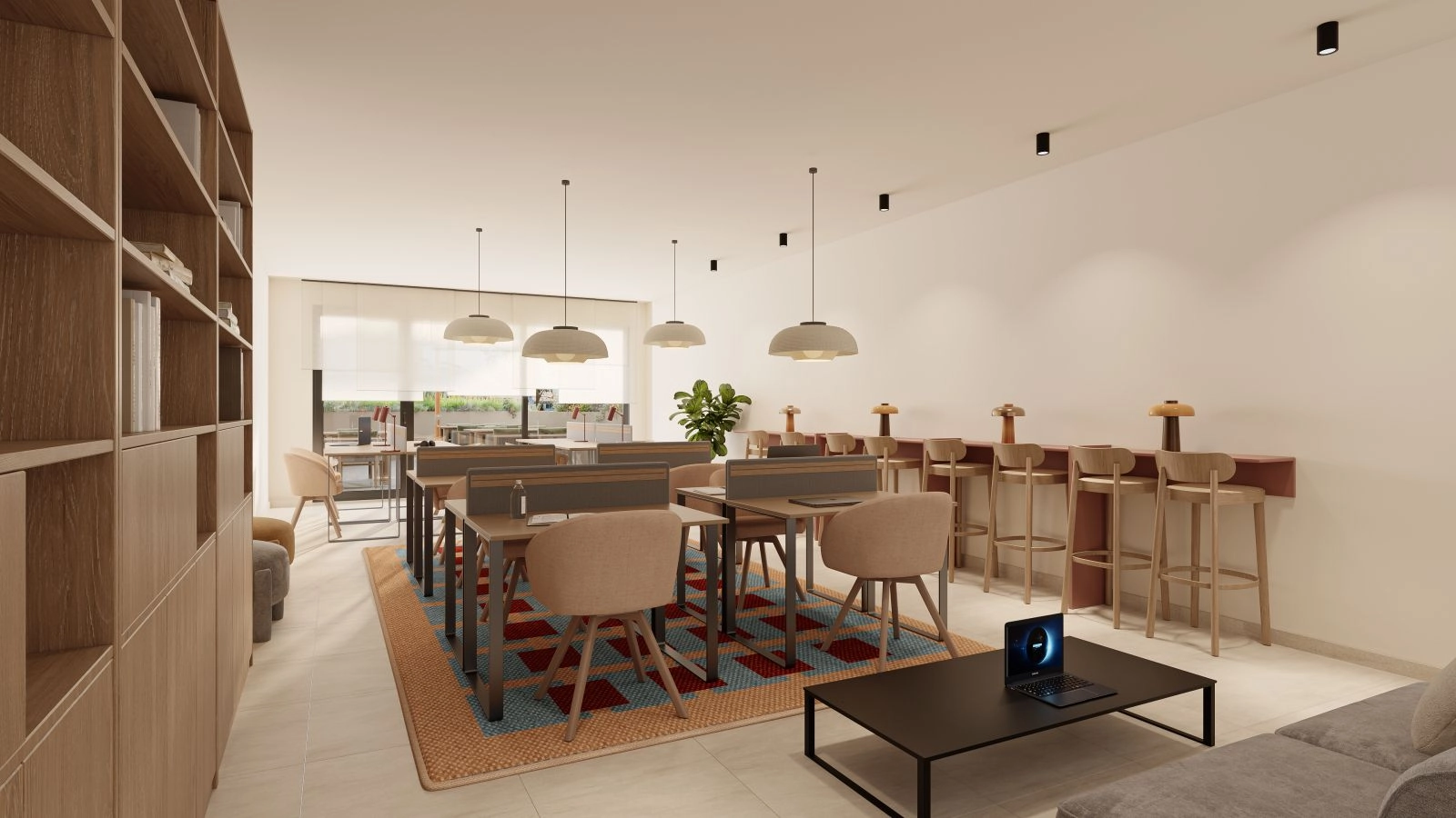 Ein moderner Co-Working-Bereich, konzipiert für Produktivität und Komfort, perfekt für die neue Arbeitsweise.