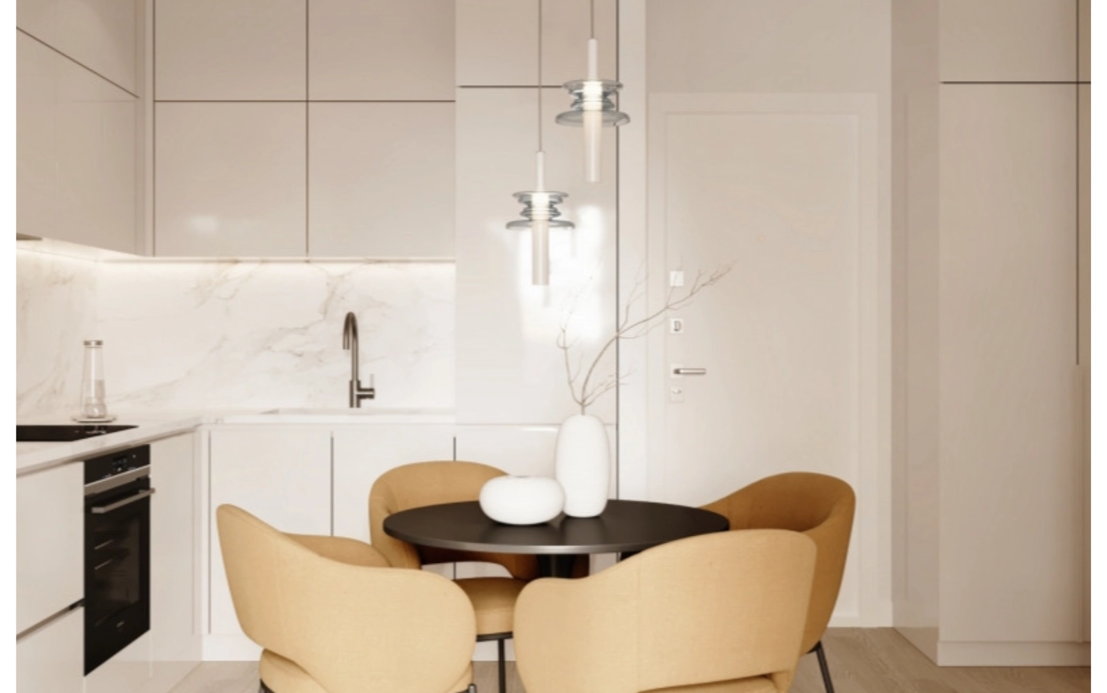 Elegante, voll ausgestattete Küchen zeichnen sich durch zeitgenössisches Design und hochwertige Geräte für modernes Wohnen aus.