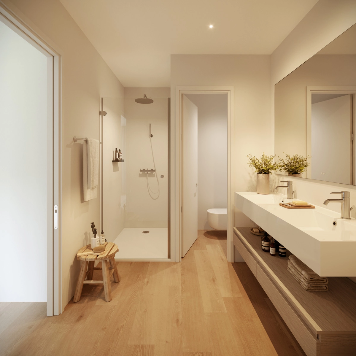 Ein modernes Badezimmer mit klaren Linien und hochwertigen Materialien.