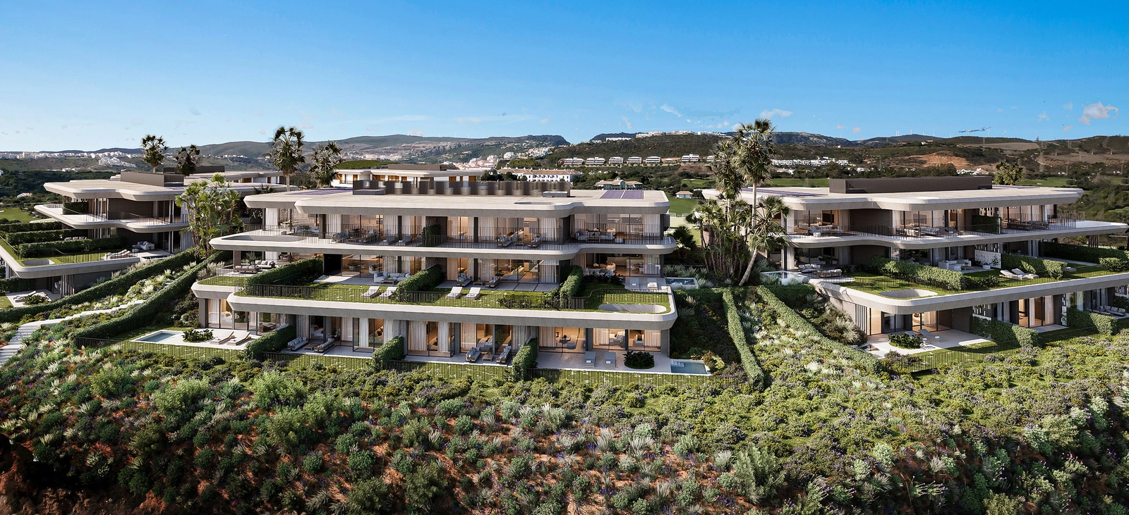 Großzügige Terrassen und private Gärten bieten exklusive Wohnbereiche im Freien.