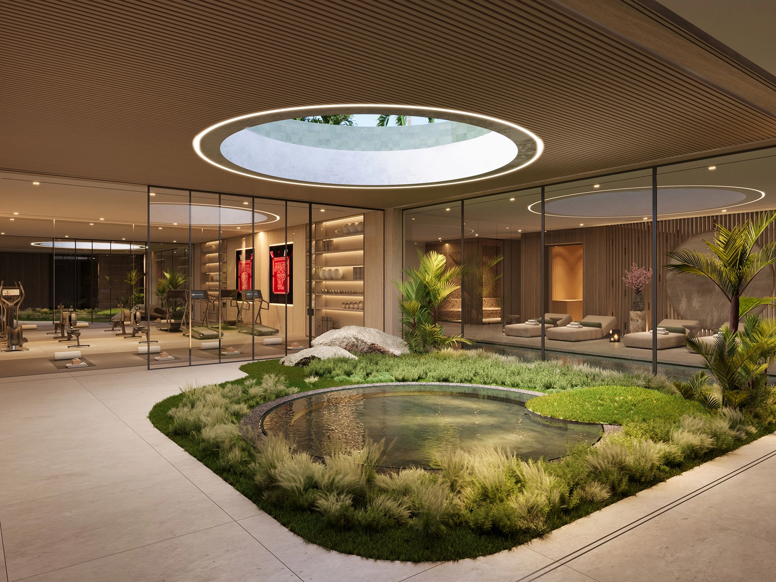 Exklusive Wellnesseinrichtungen umfassen einen hochmodernen Fitnessraum und ein Spa.