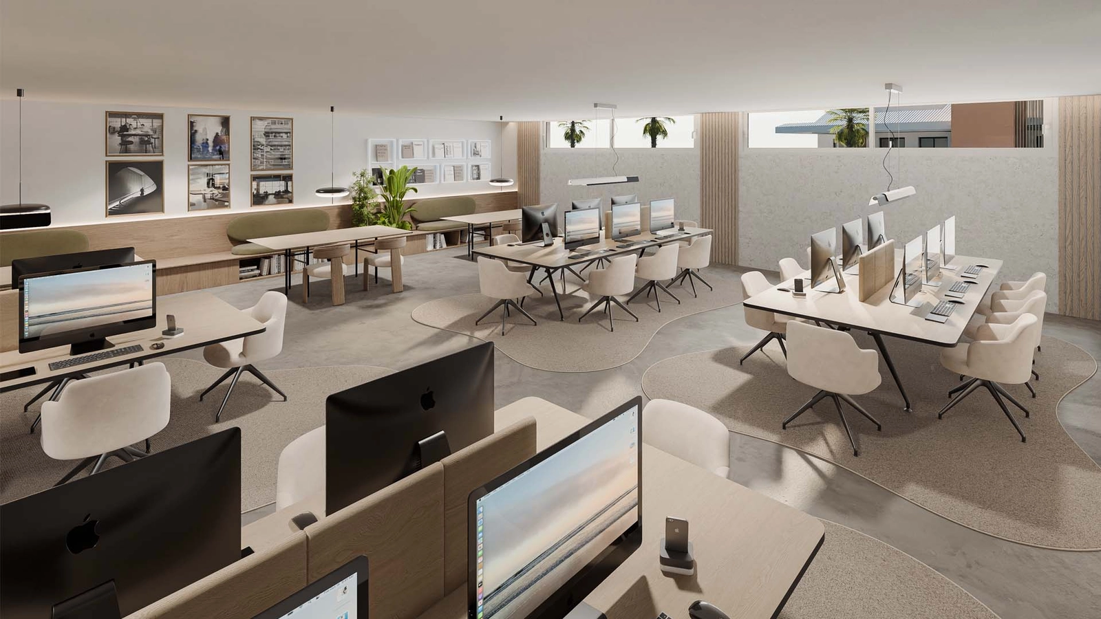 Ein moderner und inspirierender Co-Working-Bereich für Bewohner, die von zu Hause arbeiten.
