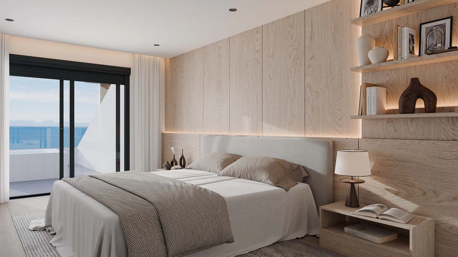 Wachen Sie mit inspirierenden Ausblicken in dieser wunderschön ausgestatteten Master-Suite auf.