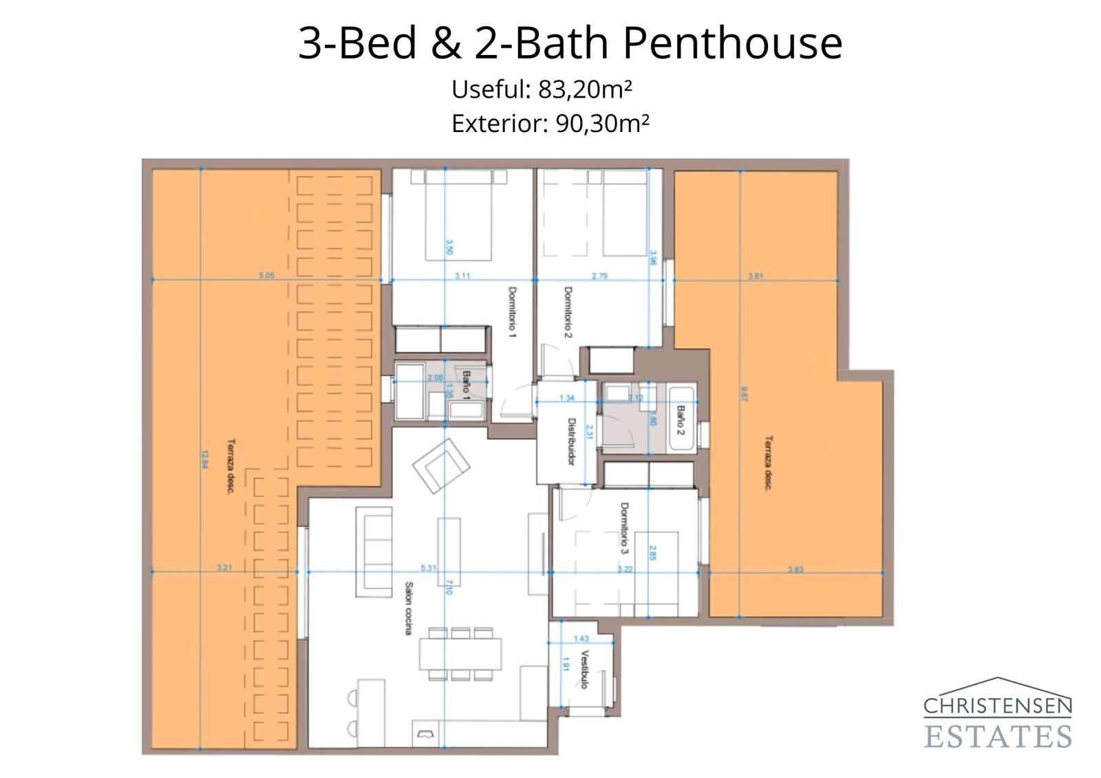 Ein außergewöhnlicher Grundriss einer Dreizimmer-Dachgeschosswohnung mit geräumigen Innenräumen und mehreren Terrassen, um die Sonne und die herrliche Aussicht auf die Costa del Sol zu genießen.