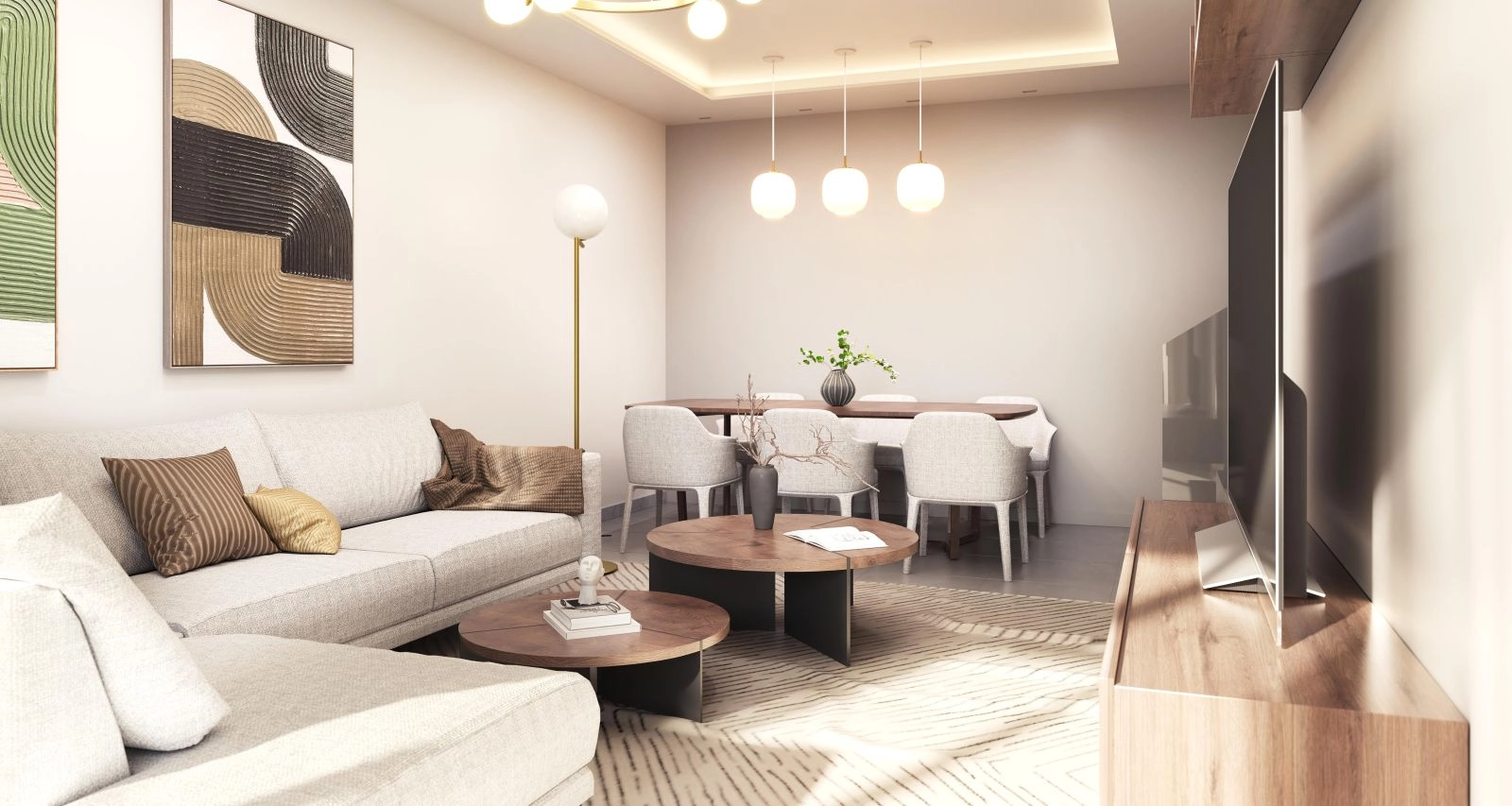 Der Wohnbereich ist auf Komfort ausgelegt, lichtdurchflutet und strahlt moderne Eleganz aus.