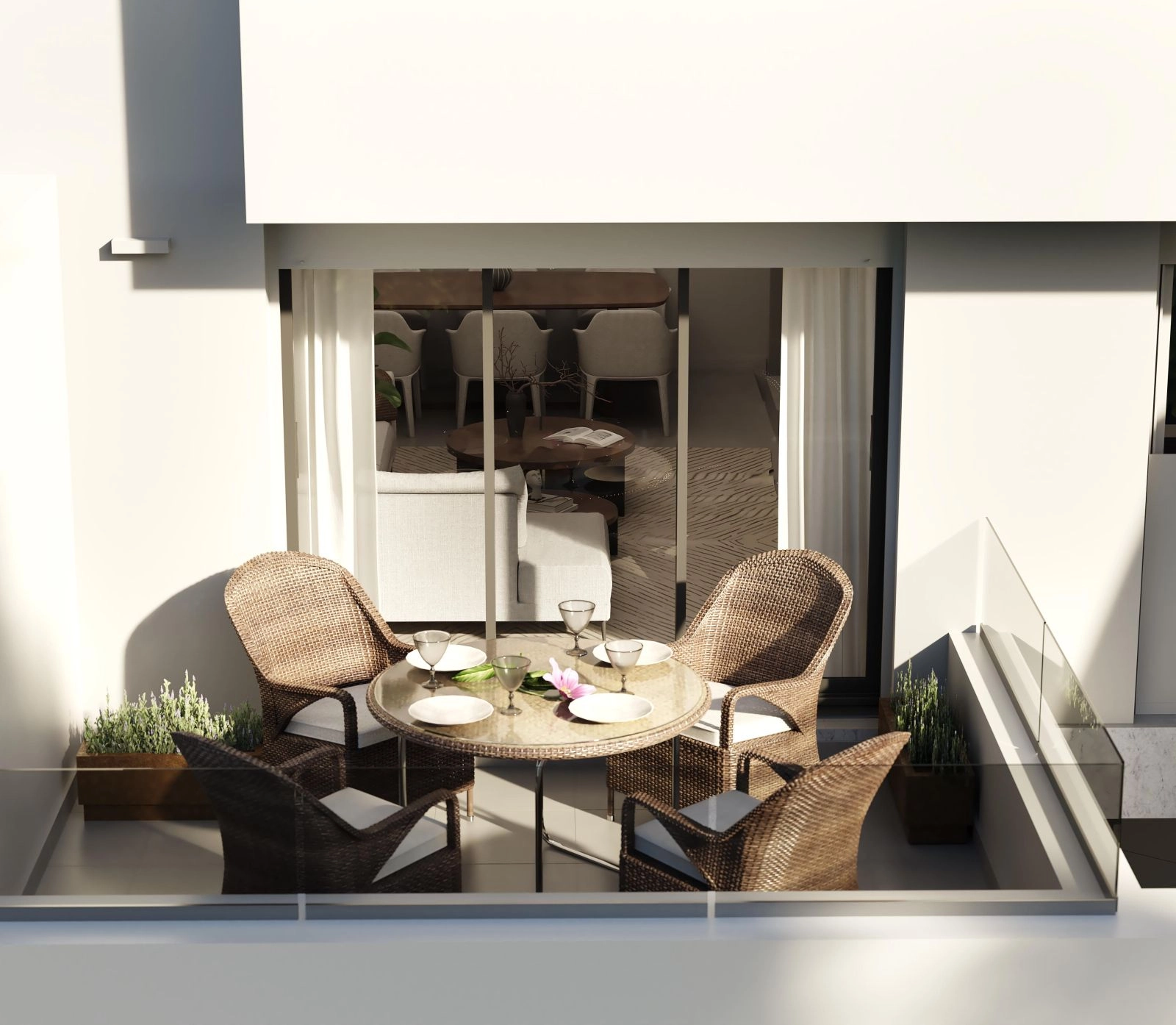 Ein sonniger Balkon, perfekt, um Ihren Morgenkaffee zu genießen oder mit Aussicht zu speisen.