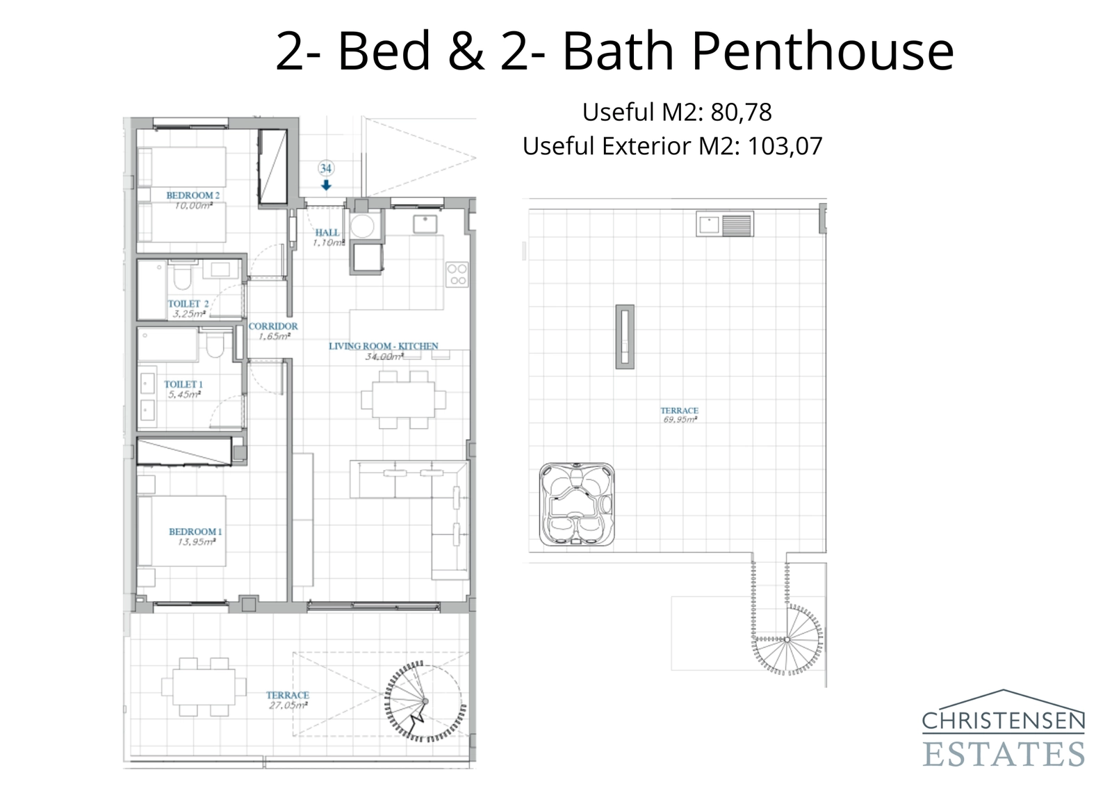 Eine durchdacht gestaltete Dachgeschosswohnung mit zwei Schlafzimmern und einem weitläufigen Dachterrassen-Solarium, perfekt für einen exklusiven Outdoor-Lifestyle.