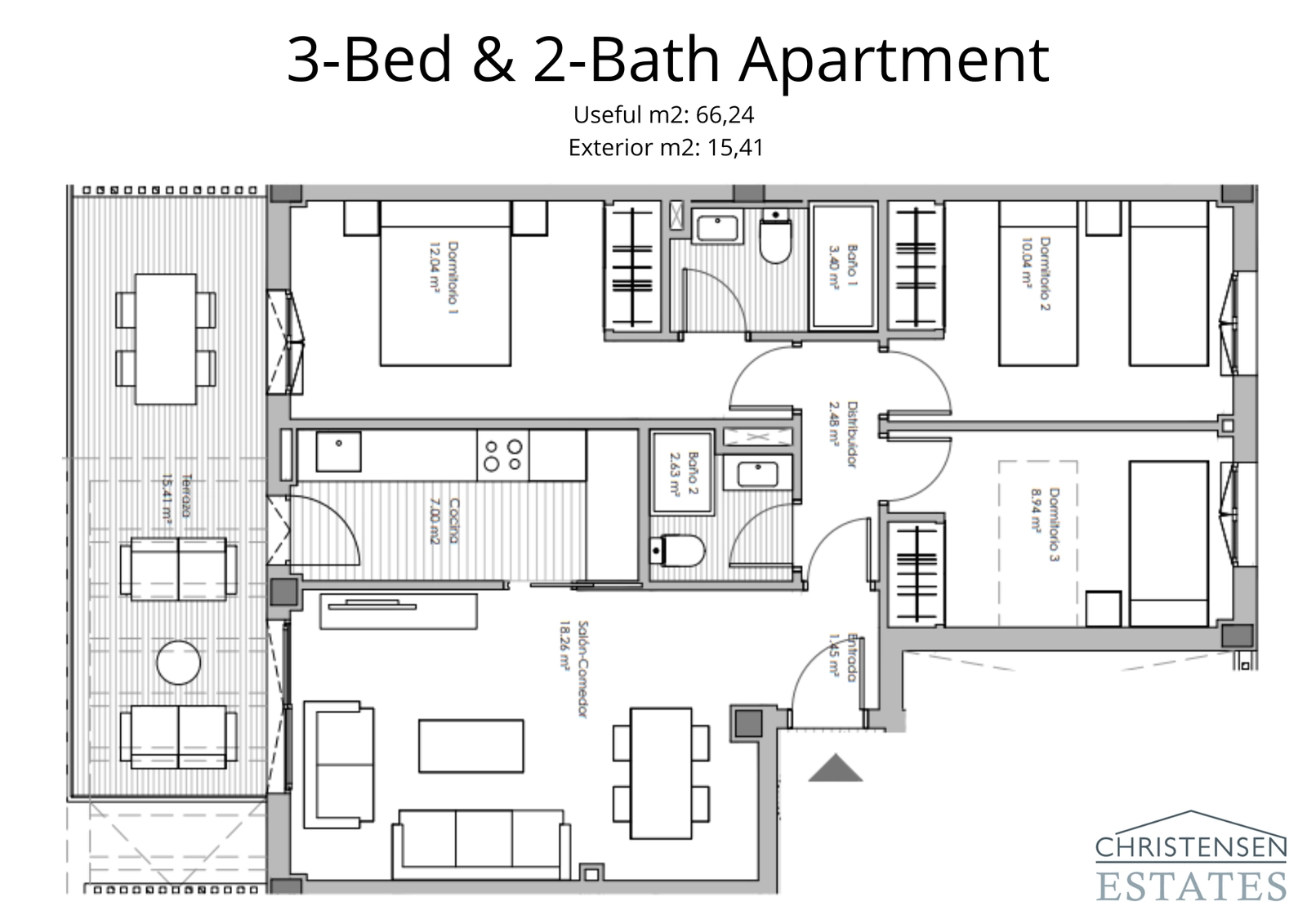 Großzügiges Design mit drei Schlafzimmern und einer weitläufigen Terrasse, perfekt für Familien, die Komfort und Stil suchen.