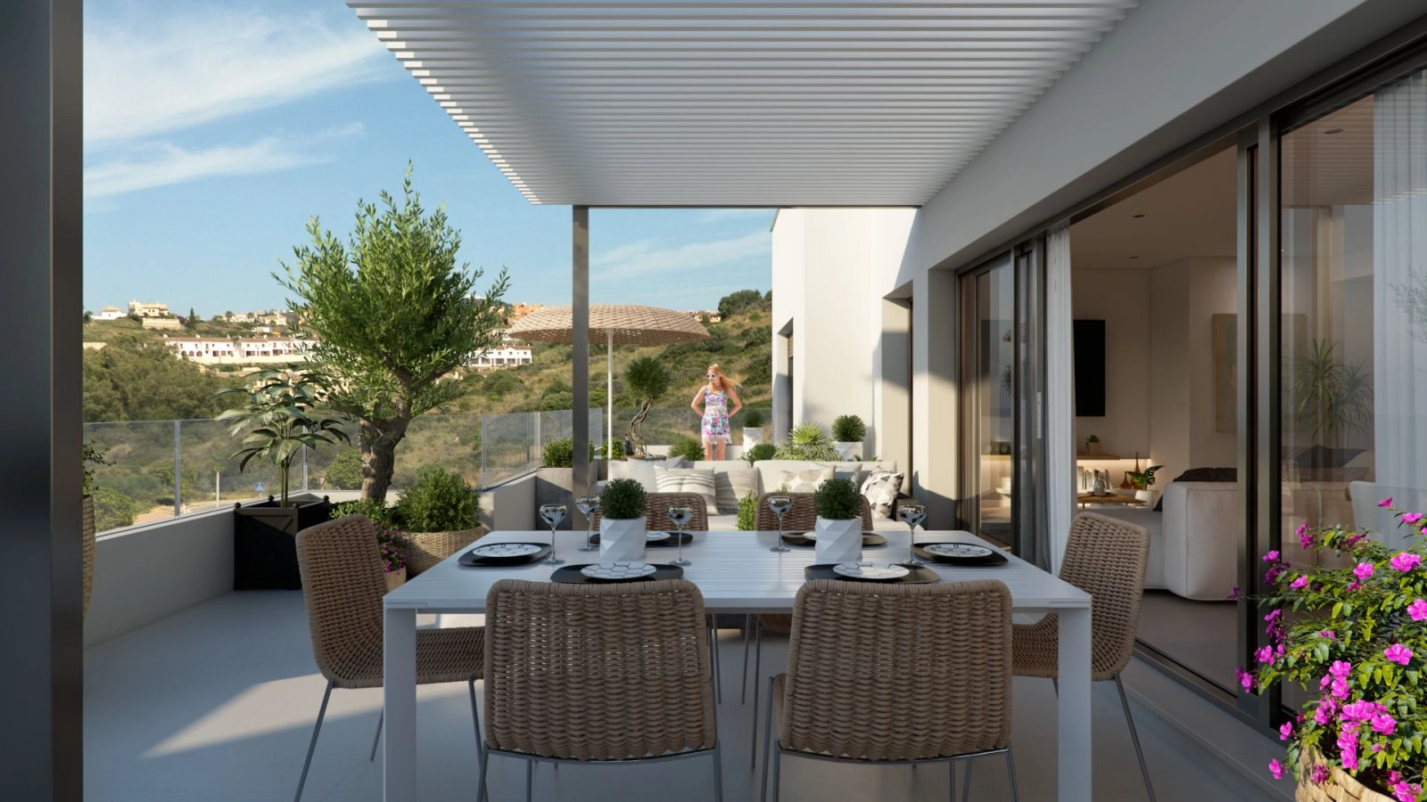 Genießen Sie Mahlzeiten mit Familie und Freunden auf Ihrer private Terrasse, umgeben von wunderschöner Landschaft und Meeresbrise.