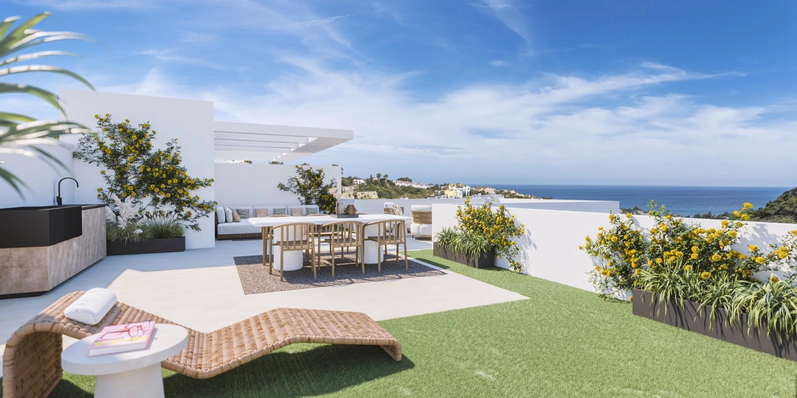 Geräumige Dachterrassen sind darauf ausgelegt, die Sonne und den herrlichen Meerblick der Costa del Sol zu genießen.