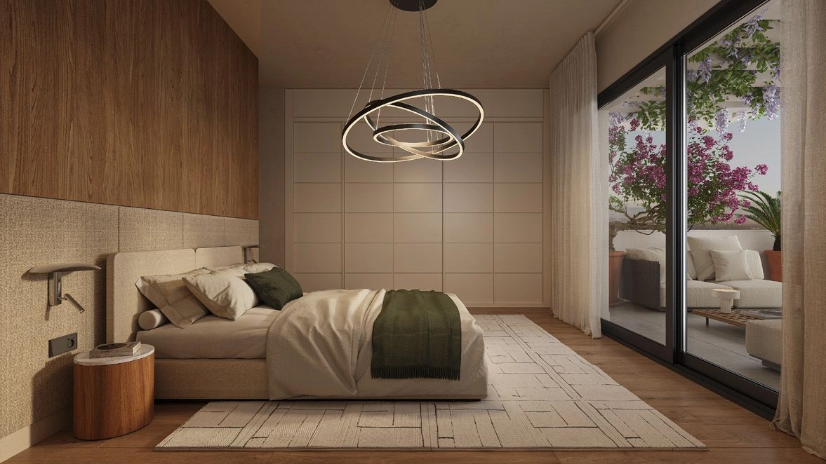 Die Schlafzimmer sind als persönliche Oasen der Ruhe und des Komforts konzipiert, mit direktem Zugang zu Außenbereichen.