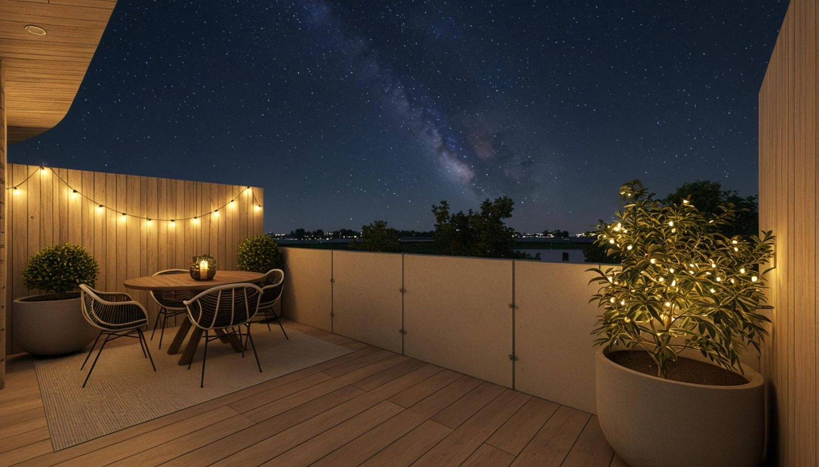 Genießen Sie magische Abende auf Ihrer privaten Terrasse, ein idealer Ort für ruhige Besinnung oder Unterhaltung unter den Sternen.