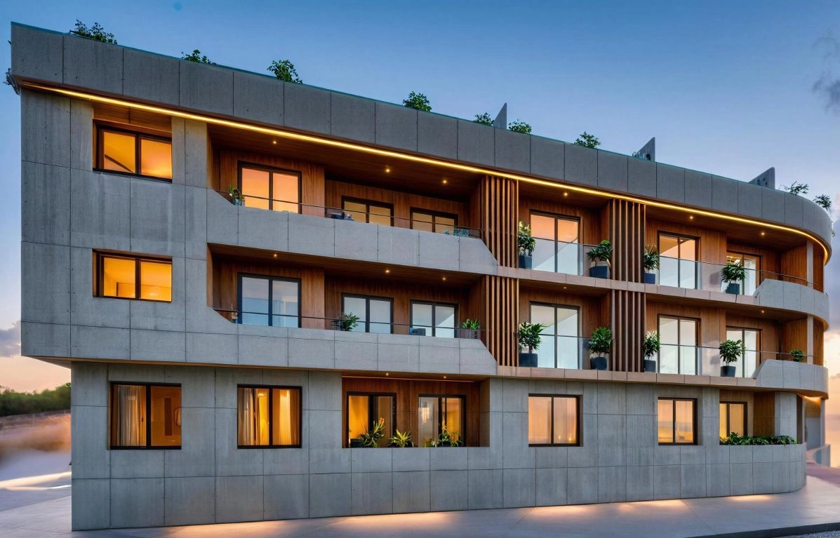 Die avantgardistische Architektur des Gebäudes kombiniert Naturholz, Keramik und Glas, um eine einzigartige und zeitgenössische Ästhetik zu schaffen.