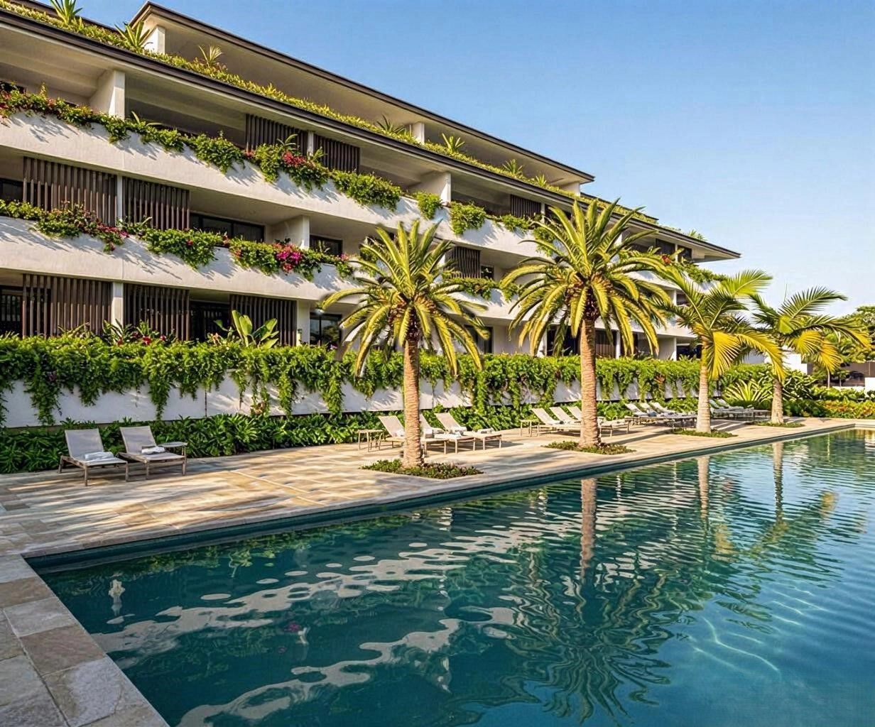 Genießen Sie die Sonne der Costa del Sol von der eleganten Lounge am Schwimmbad aus.