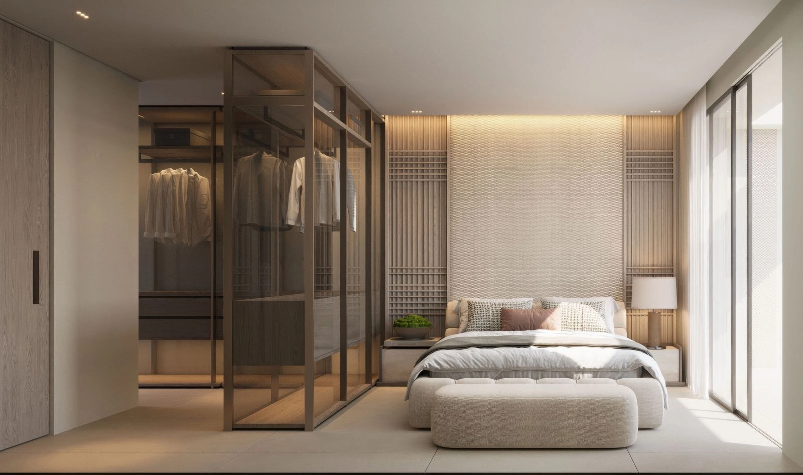 Das Hauptschlafzimmer ist ein friedlicher Rückzugsort mit großzügigem Raum und edler Ausstattung.