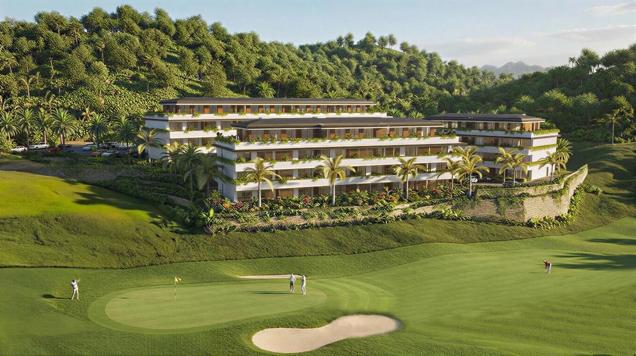 Die Anlage ist perfekt in die sanften Hügel des Golfplatzes integriert.