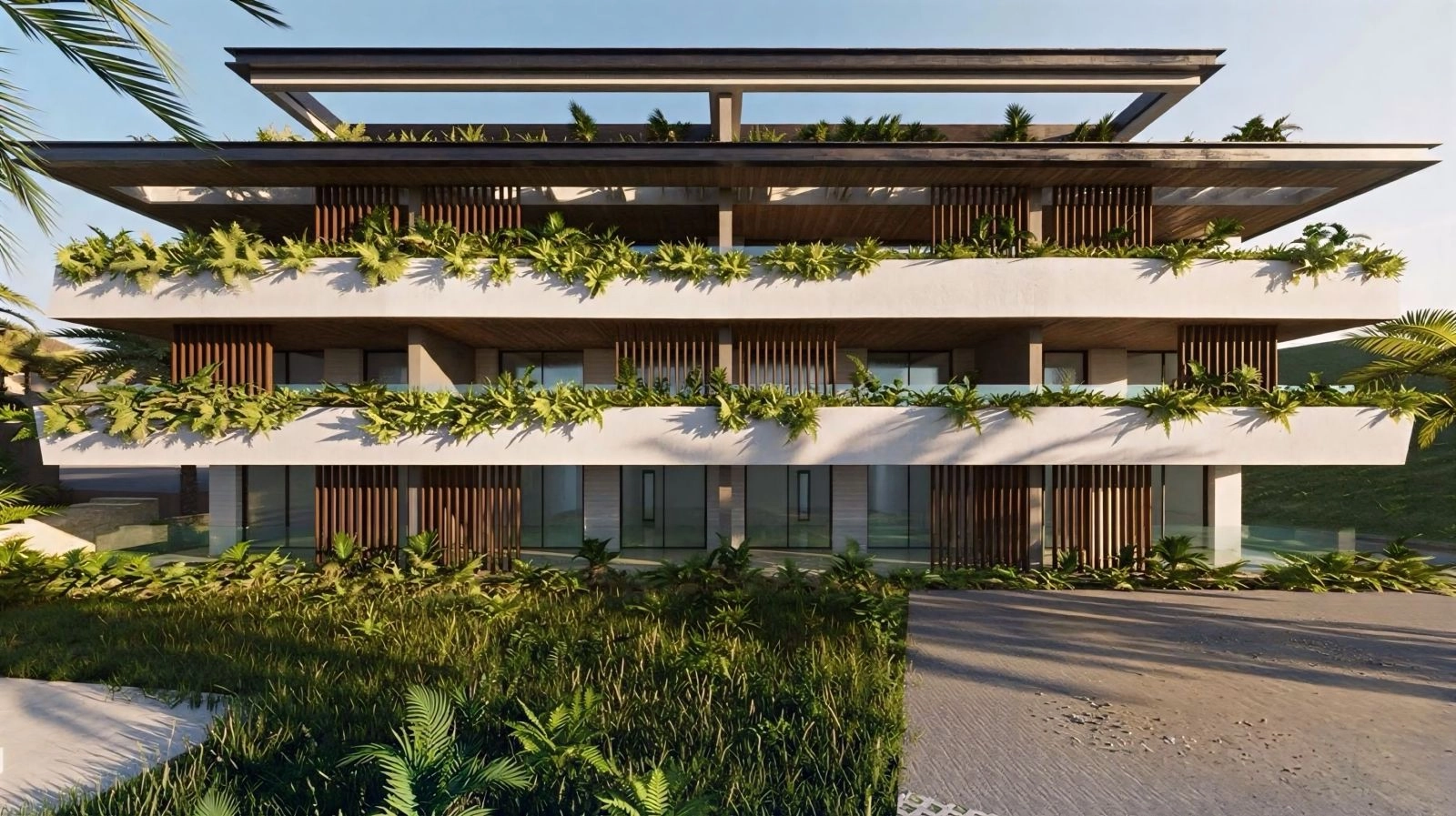 Die Architektur des Gebäudes verbindet natürliche Materialien mit zeitgenössischem Design.