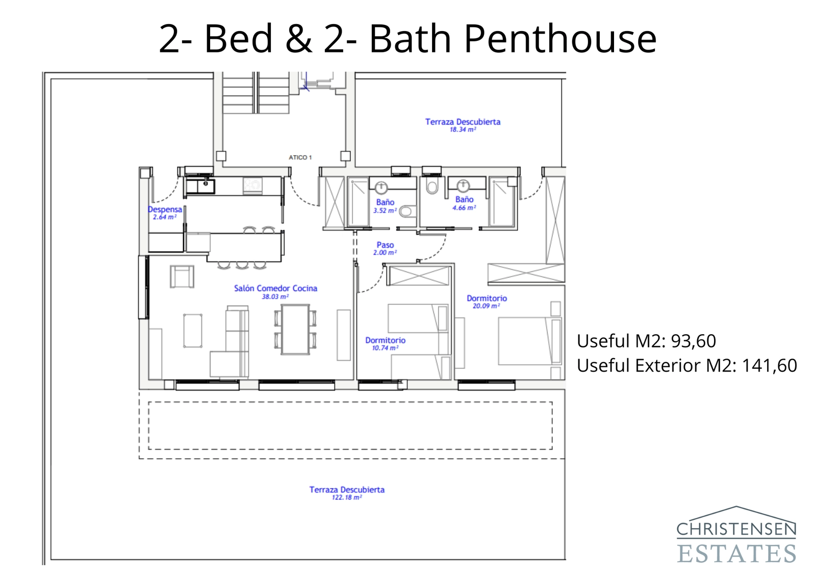 Der Grundriss der Dachgeschosswohnung umfasst eine weitläufige Terrasse, ideal zum Genießen der Aussicht und des Lebens im Freien.