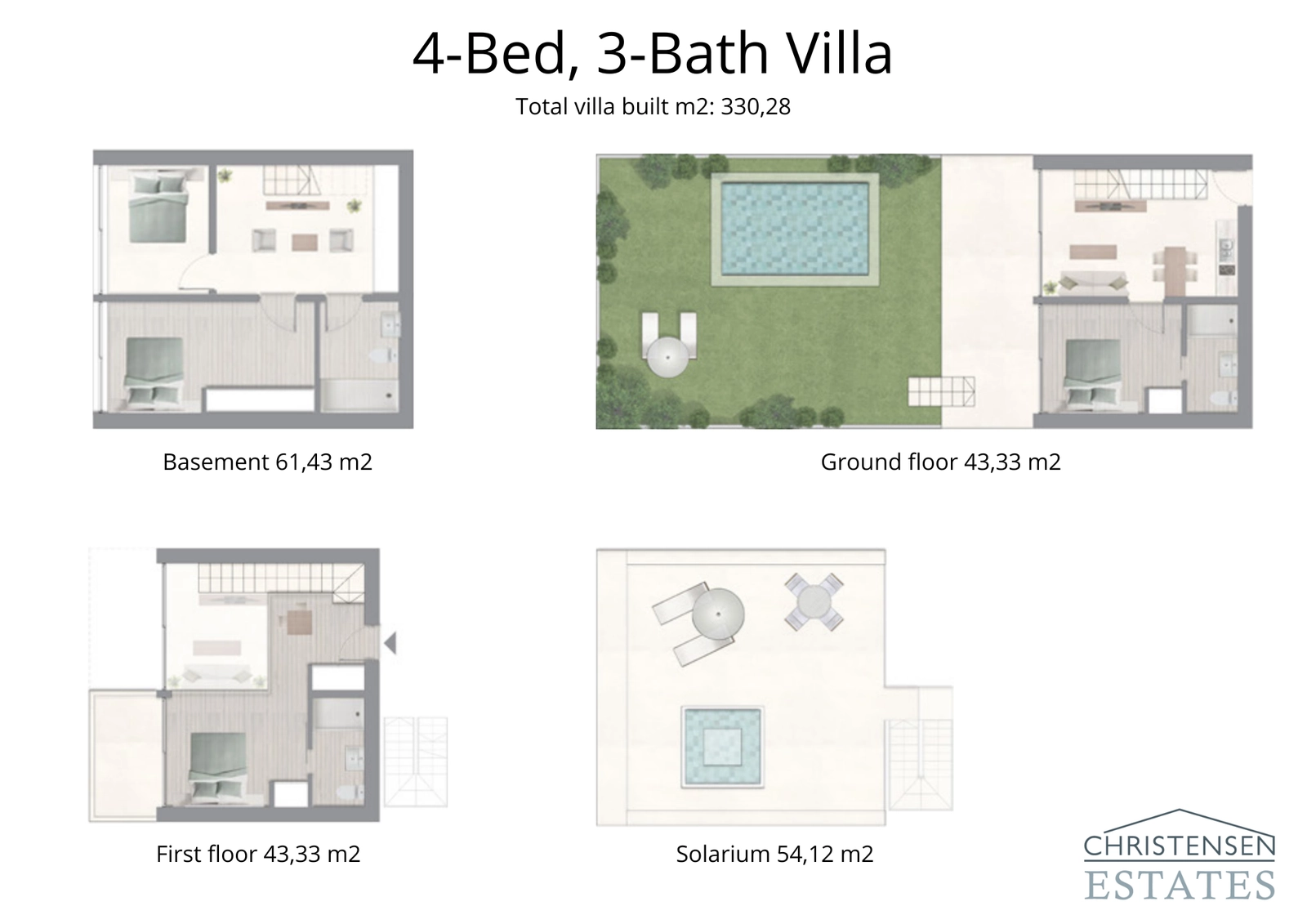 Dieser Vier-Schlafzimmer-Villen-Entwurf erstreckt sich über vier Etagen und bietet großzügige Wohnbereiche sowie einen nahtlosen Übergang zum privaten Garten und zum Solarium.