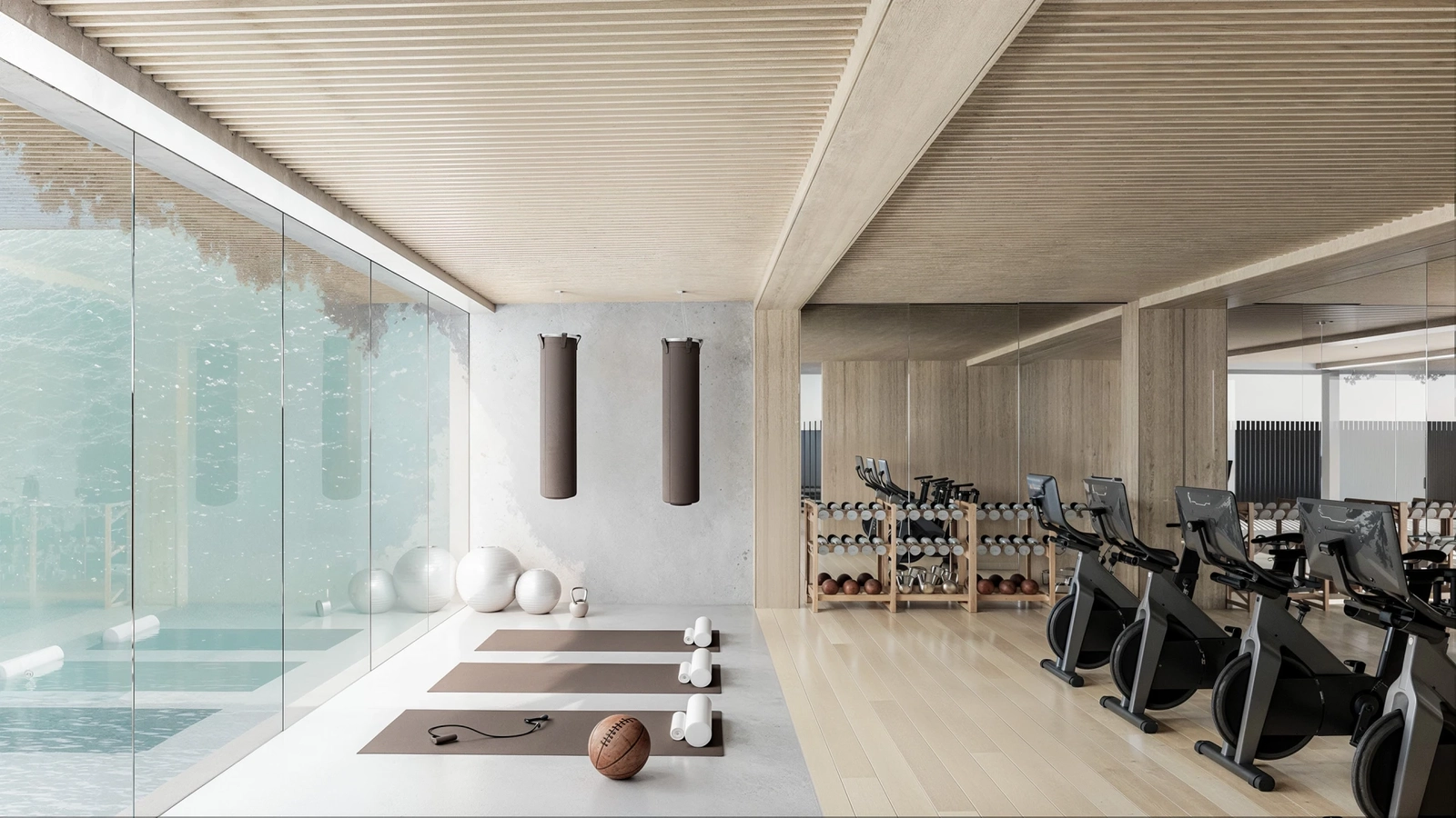 Das hochmoderne Fitnessstudio, das den Bewohnern einen modernen Raum für Gesundheit und Wohlbefinden bietet.