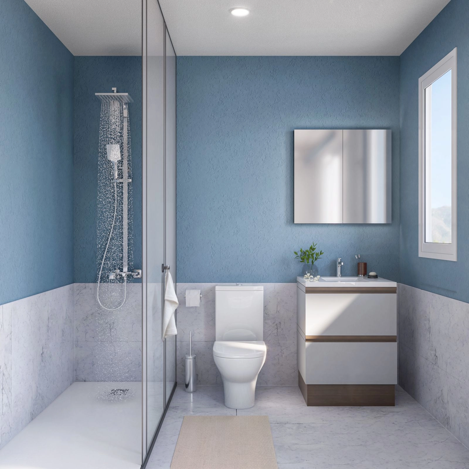 Gut ausgestattete Badezimmer zeichnen sich durch modernes Design und hochwertige Armaturen aus und bieten einen Hauch von täglichem Luxus.