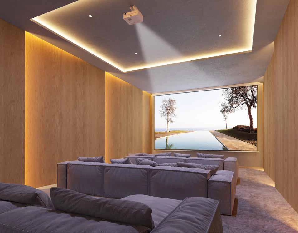 Genießen Sie einen Filmabend im Komfort Ihres eigenen Heimkinos im Avantgarde-Stil.