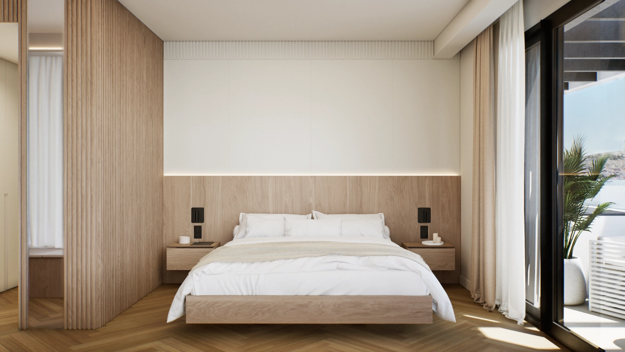 Das ruhige Hauptschlafzimmer ist ein friedlicher Rückzugsort mit natürlichem Licht.