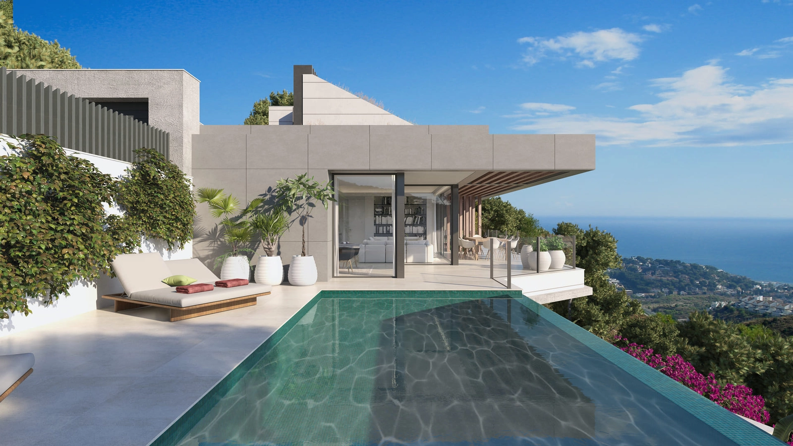 Genießen Sie den Panoramablick auf das Mittelmeer von Ihrem privaten Infinity-Pool.