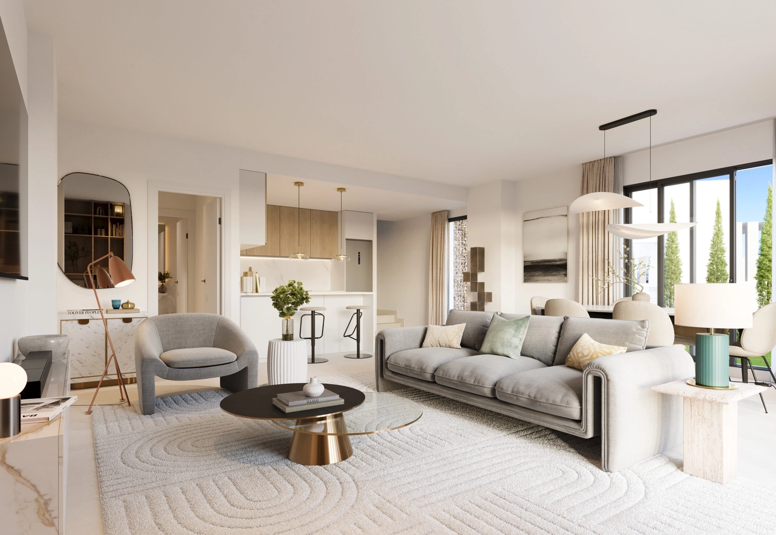 Helle und geräumige Wohnbereiche mit offenem Grundriss, die ein Gefühl von Fluss und Komfort schaffen.