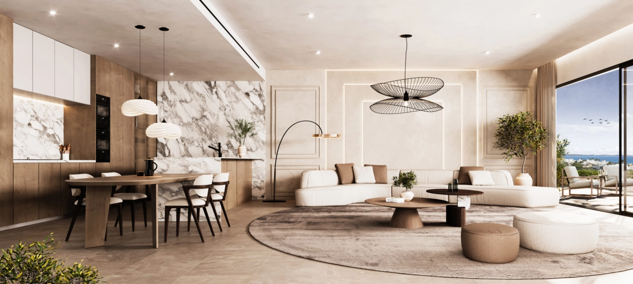 Anspruchsvolle Innenräume mit hochwertigen Materialien und viel Tageslicht.