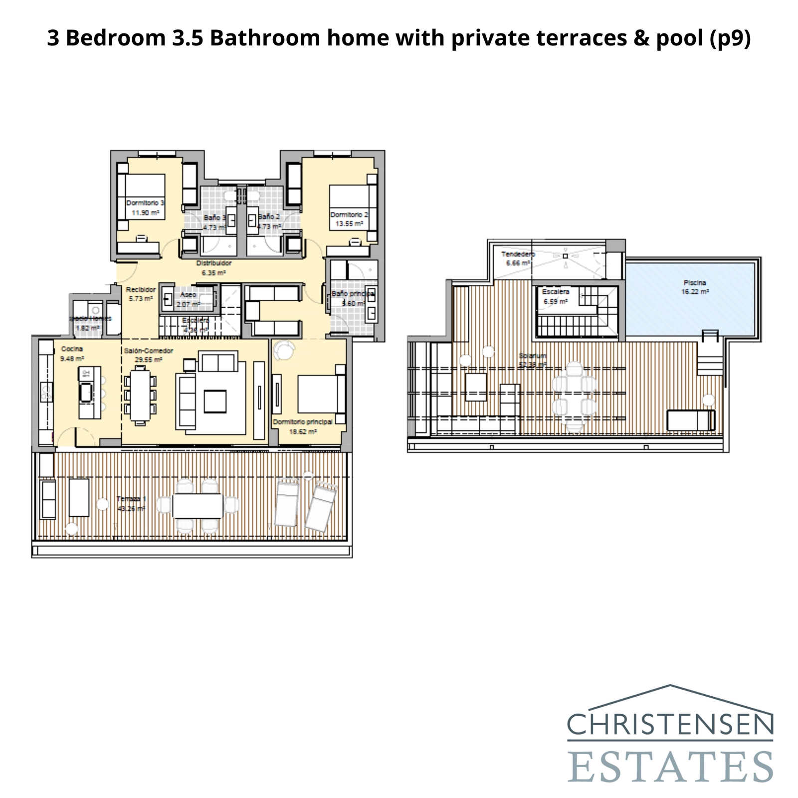 Ein Design mit drei Schlafzimmern, einer weitläufigen Wohnfläche, privaten Terrassen und einem eigenen Pool auf dem Dach für den ultimativen Luxus-Lebensstil.