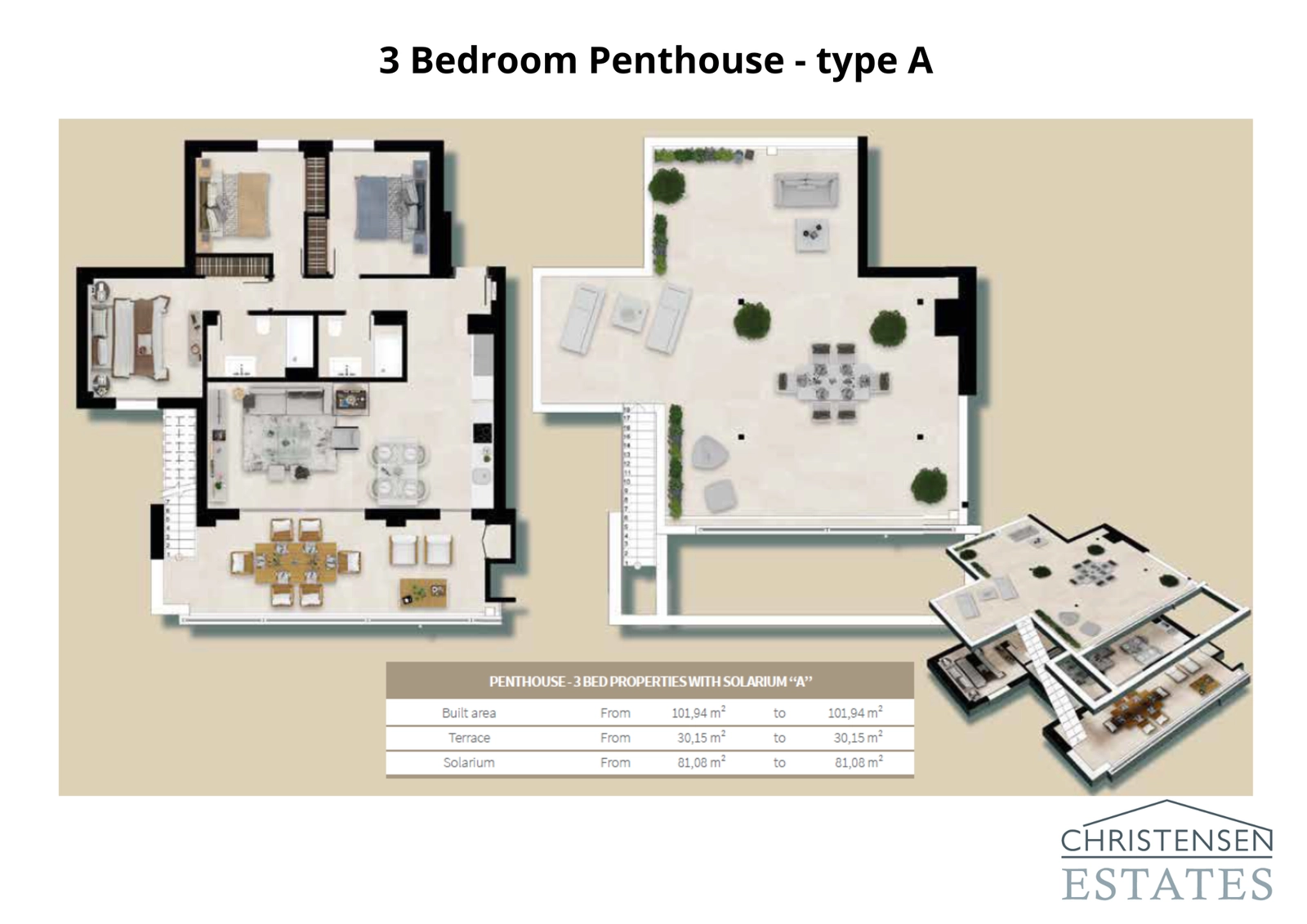 Entdecken Sie den Grundriss dieser außergewöhnlichen Dreizimmer-Dachgeschosswohnung, komplett mit einem riesigen Dachsolarium zum privaten Sonnenbaden und Unterhalten mit Panoramablick.