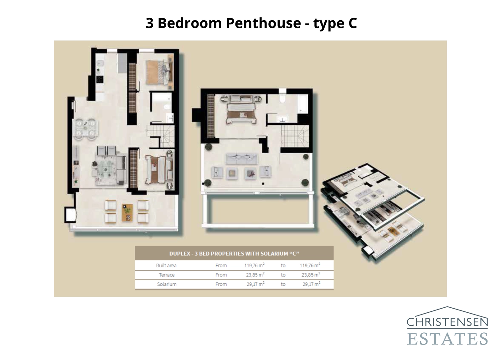 Dieses Dreizimmer-Duplex-Dachgeschosswohnungsdesign bietet zwei Ebenen anspruchsvollen Wohnraums, gekrönt von einem privaten Solarium für einen exklusiven Lebensstil.
