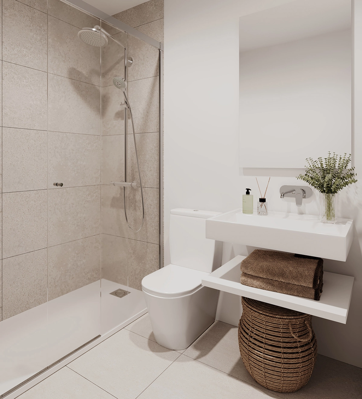 Elegante Badezimmer zeichnen sich durch zeitgenössisches Design und hochwertige Materialien für ein Spa-ähnliches Gefühl aus.