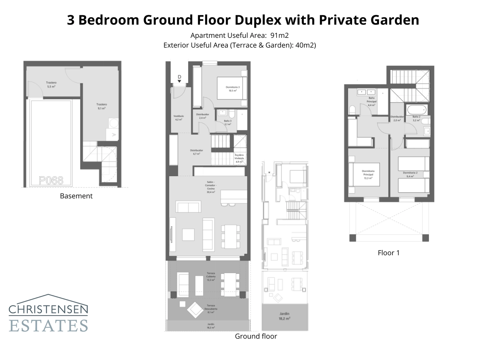 Diese Maisonette-Wohnung mit drei Schlafzimmern bietet weitläufigen Wohnraum im Erdgeschoss, verbunden mit einem privaten Garten und einer Terrasse, wobei die Schlafzimmer für mehr Privatsphäre sorgfältig platziert sind.