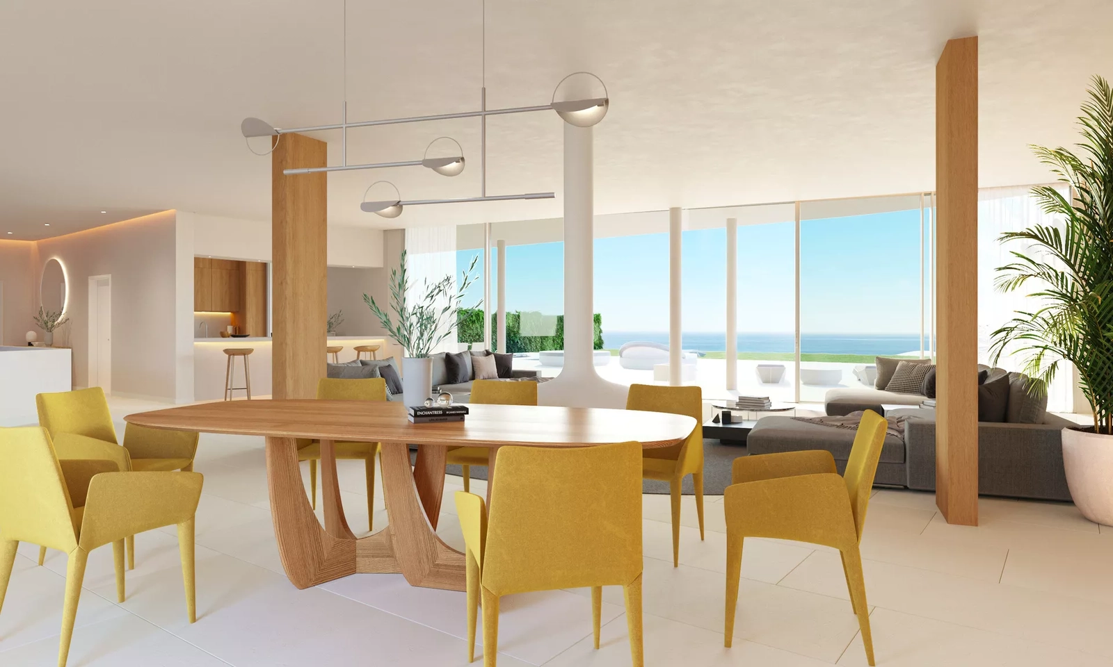 Ein geräumiger Essbereich, der harmonisch in das Wohnzimmer übergeht, ideal für unvergessliche Mahlzeiten mit Familie und Freunden.